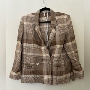 Vintage J. Tiktiner Cote D'azure Cream Brown Plaid Check Double breasted Jacket